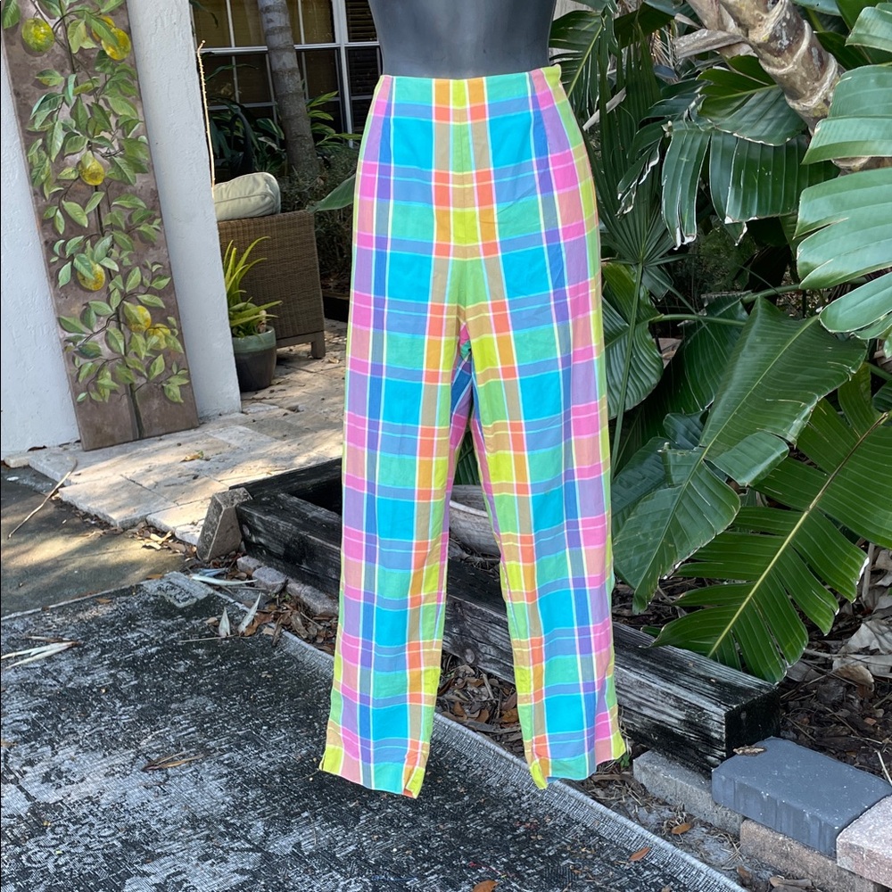 David Burke Bright plaid cotton pants